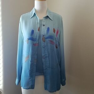 Vintage Palisades Hand Painted Blue Shirt Set